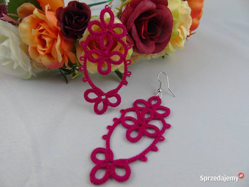 Kolczyki frywolitkowe różne wzory i kolory Wiśniowa