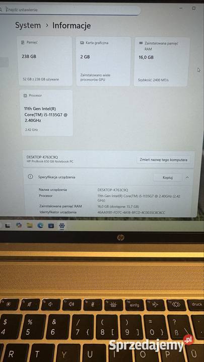 Hp probook 650 G8 i5 11gen 16gb 256nvme 156FH Bielsko-Biała