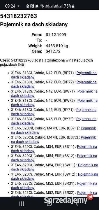 Pojemnik na dach BMW e46 Cabrio 8232763 Rok produkcji 2002