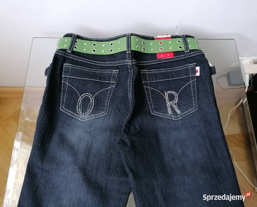 NOWE DAMSKIE SPODNIE JEANSOWE Z PASKIEM ORANGES Łódź sprzedam