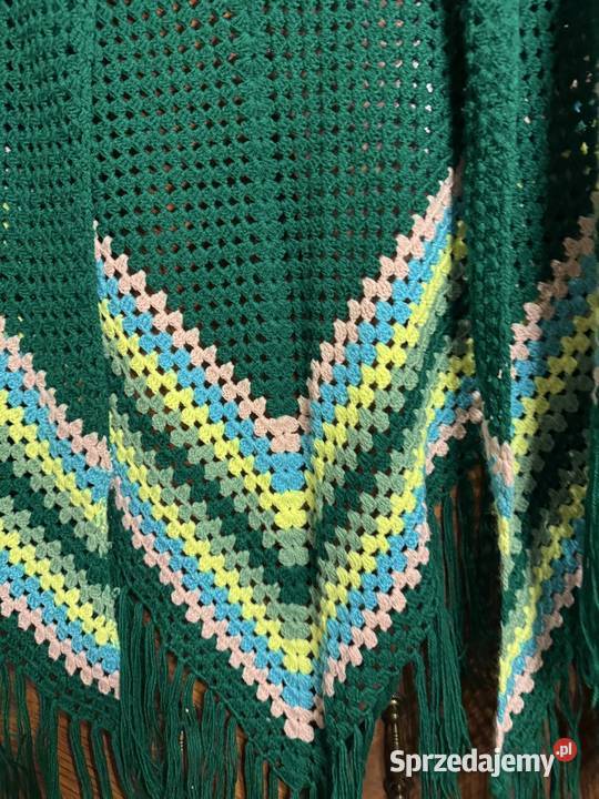 Chusta szydełkowa zielona vintage z czasów PRL Częstochowa