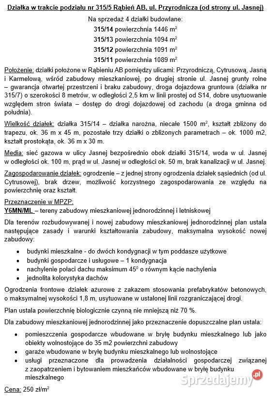 Na sprzedaż 4 działki budowlane Rąbień AB