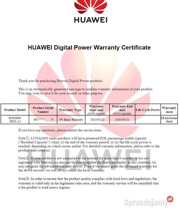 Huawei SUN20002KTLL1 falownik 2kW gwarancja do Trzciana