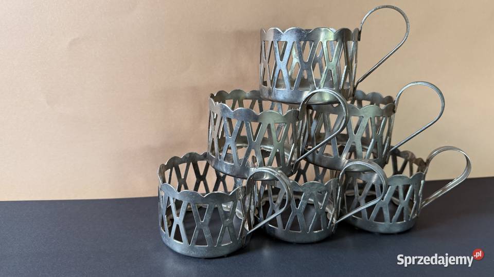 6 metalowych uchwytow do szklanek z lat 7080 Lublin