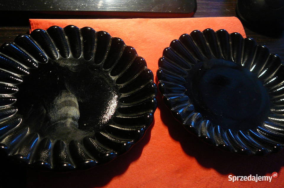 Małe talerzyki czarne szkło PRL kpl 6 dolnośląskie Wrocław