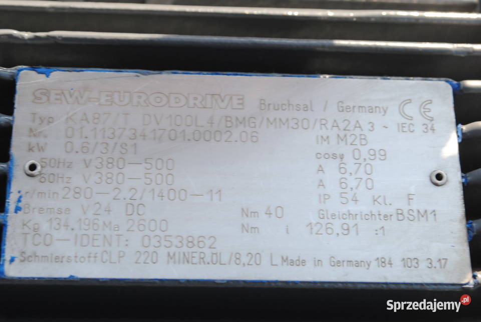 Motoreduktor kątowy 063kw 2211obr FALOWNIK Sew z lubuskie Kargowa