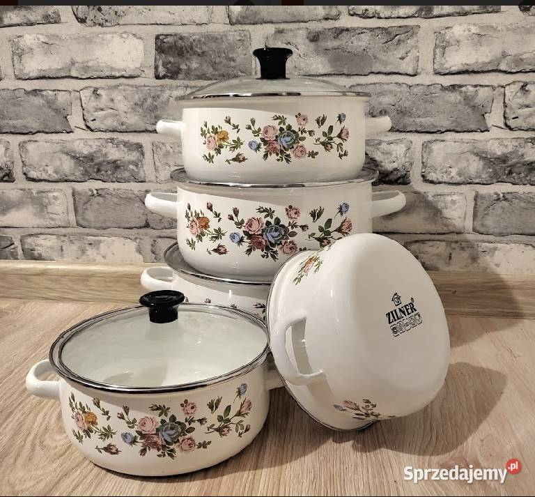 89 Garnki emalia drobne kwiatki Zabrze