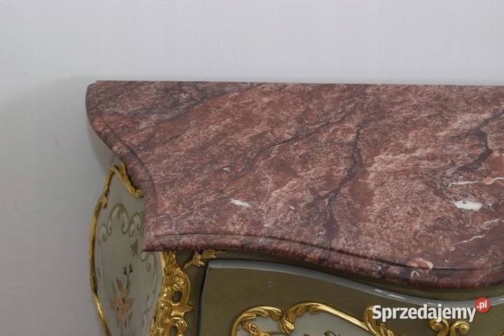 Drewniana Komoda z Szufladami Kwiaty Marmur