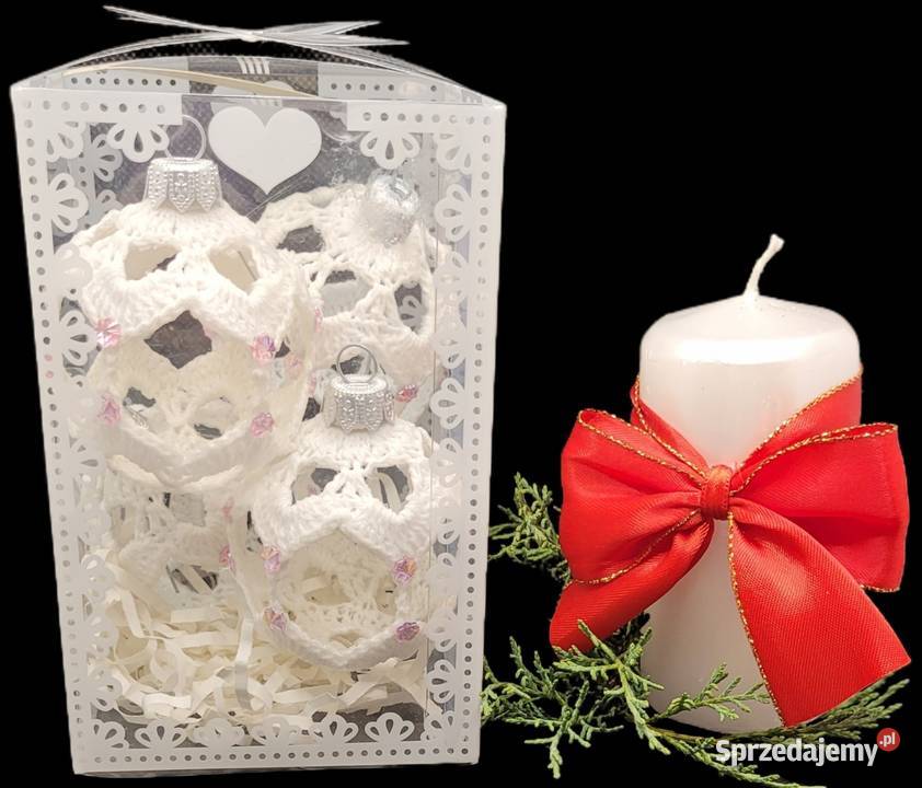 Bombki choinkowe ażurowe ręcznie wykonane 4 biały małopolskie Krzywaczka