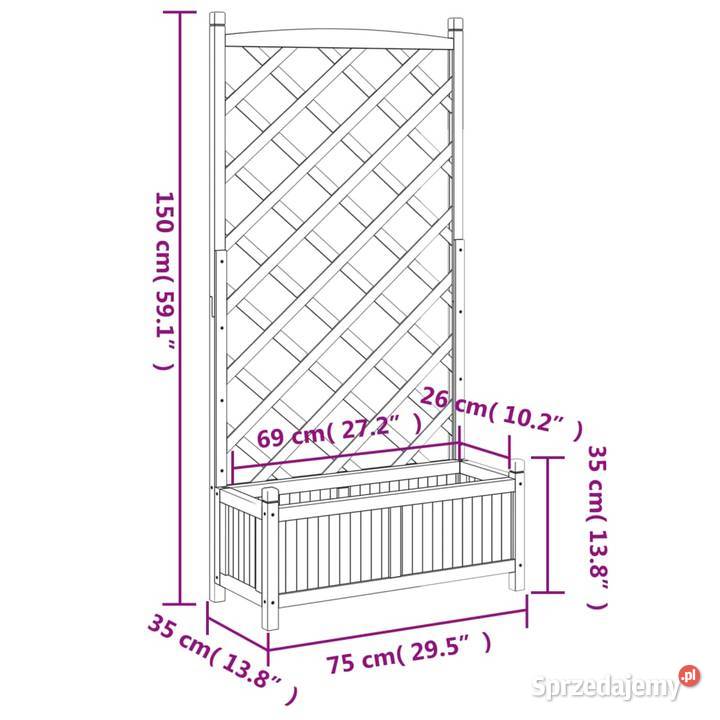 Donica z trejażem szara lite drewno jodłowe Wschowa