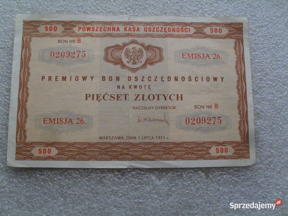Pamiątka z PRL bon 500 złotych 1971 dolnośląskie Wrocław sprzedam