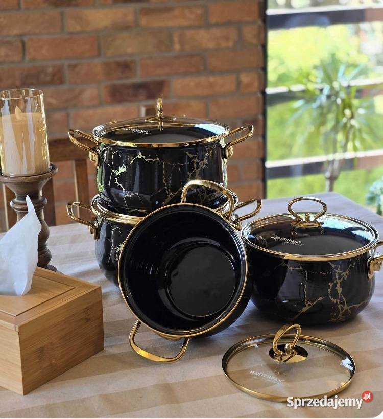 229 Garnki emalia czarny marmur MASTERPAN Zabrze sprzedam