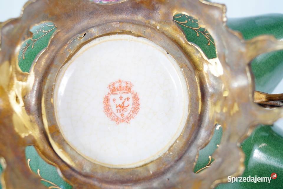 Patera koszyk porcelana z brązem zielony Gizałki