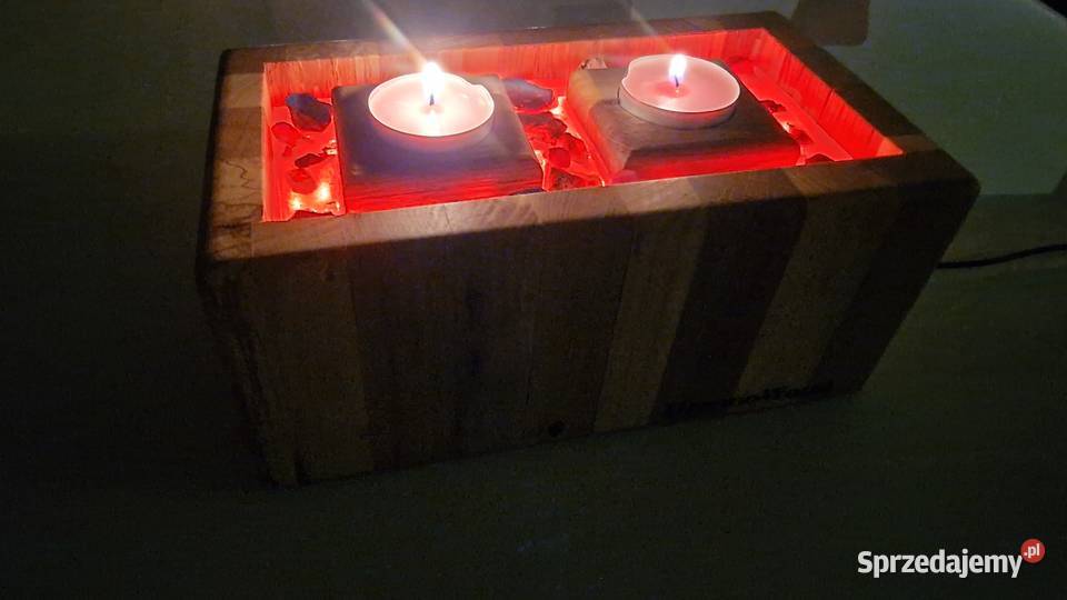 Świecznik LED dąb buk świerk z żywicą i Dom i Ogród