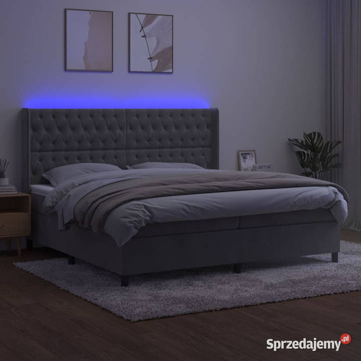 Łóżko kontynentalne z materacem i LED szare 128cm Ramy i stelaże Warszawa