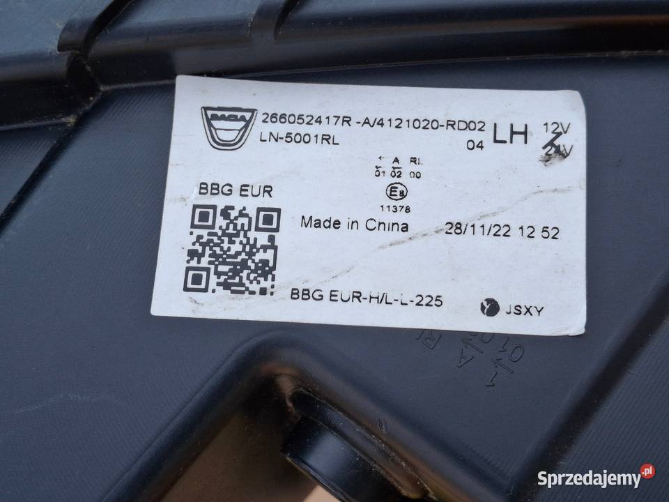 DACIA SPRING LAMPA LEWA DRL KIERUNKOWSKAZ Bieleń