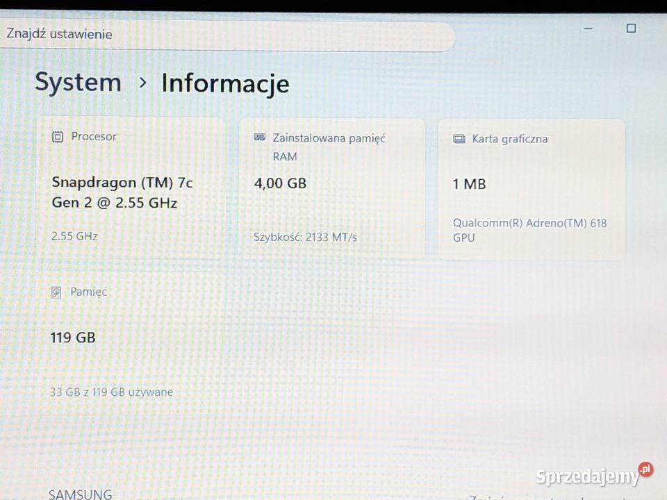 Laptop Samsung Galaxy Book Go 4128 Snapdragon 7c Pruszków