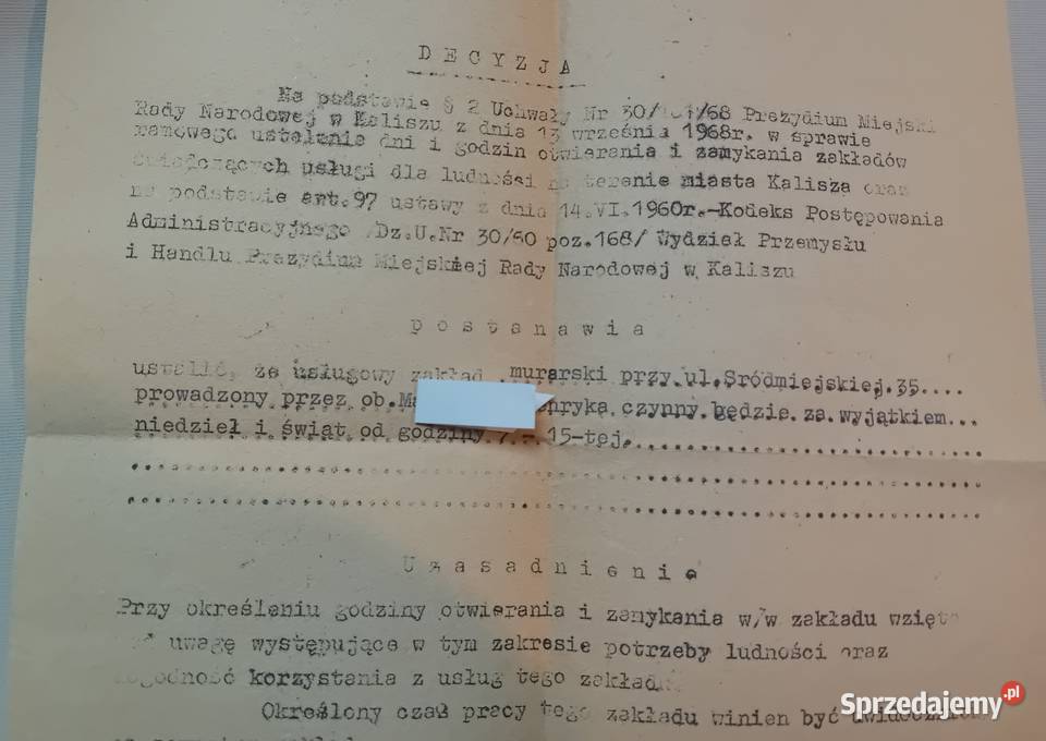 Decyzja Prezydium Miejskiej Rady Narodowej w Koźminek
