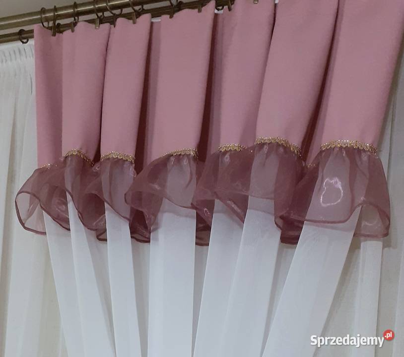 Firany z falbanką brudny róż Mława