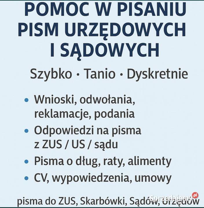 Pomoc w pisaniu pism urzędowychurzędy sąd ZUS łódzkie Piotrków Trybunalski