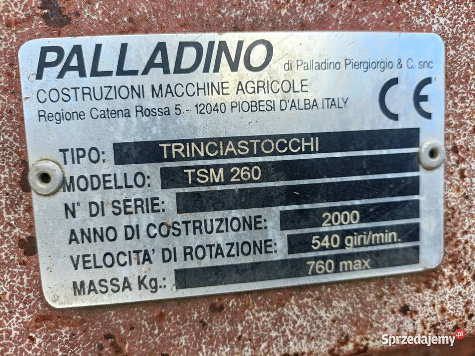 26m Włoski mulczer PALLADINO TSM260 śląskie Racibórz sprzedam