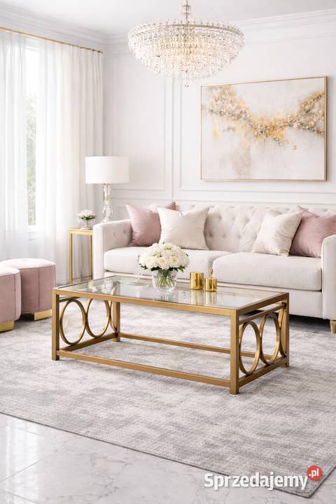 Nowoczesny stolik kawowy szampańskie złote ława Nowy Sącz