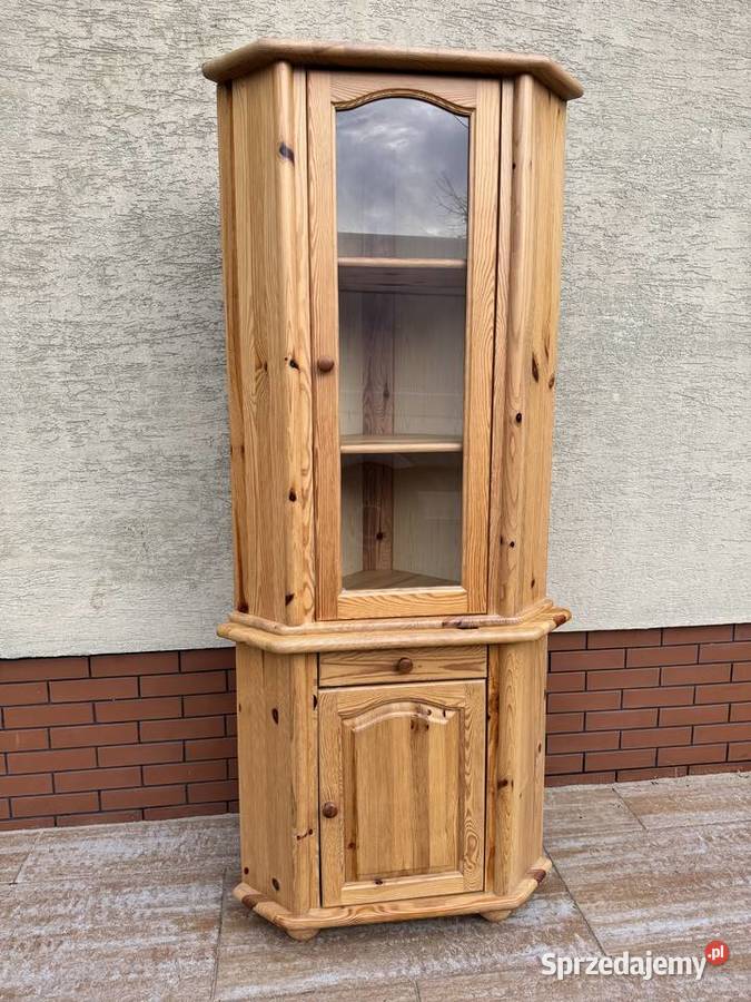 Witryna narożna drewniana sosnowa rogówka regał Sulbiny