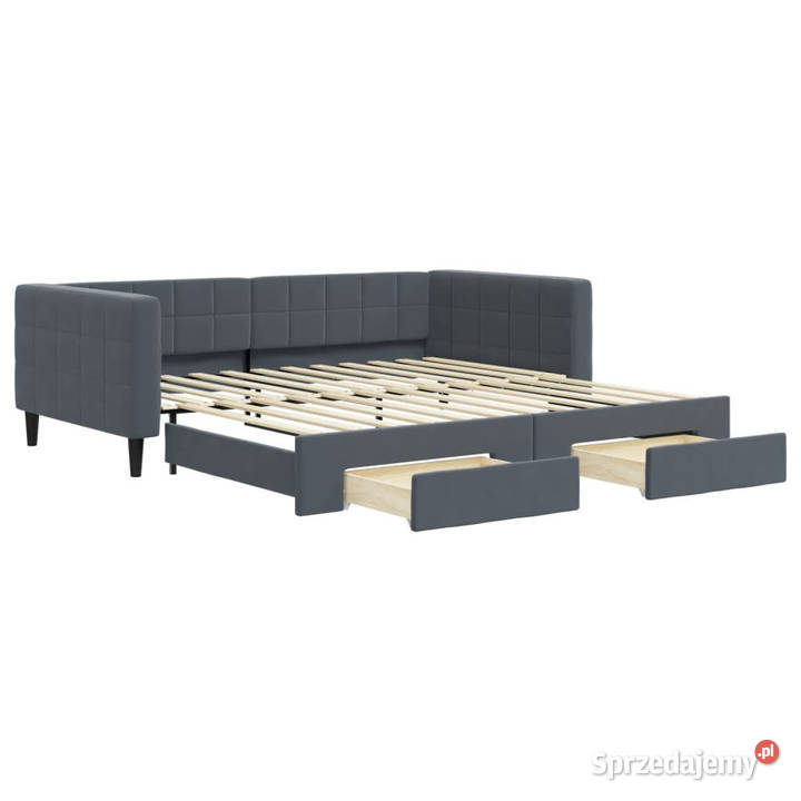 Sofa rozsuwana z szufladami ciemnoszara aksamit Warszawa