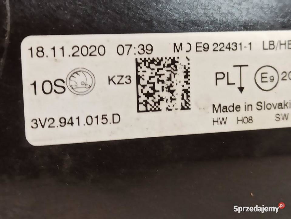 SKODA SUPERB 3 LAMPA LED LEWY PRZÓD 3V2941015D sprzedam