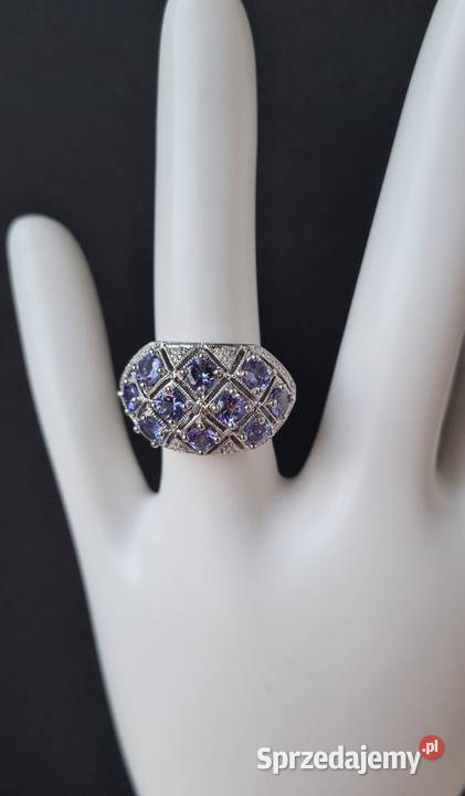 Srebrny pierścionek z tanzanitami i diamentami srebro Otwock