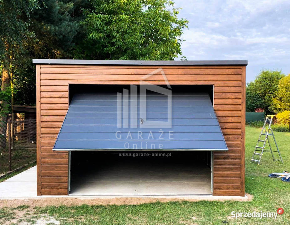 GARAZ BLASZANY 4m x 6m Brama uchylna orzech Międzyrzecz