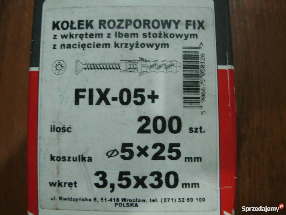 Kołek rozporowy Fi 5mm z wkrętem FIX05 Koelner Sosnowiec