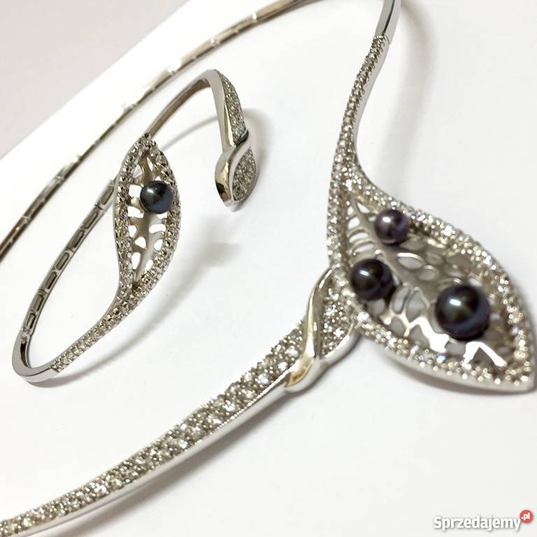 Naszyjnik i Bransoletka BIAŁE ZŁOTO WĄŻ Czarne Warszawa