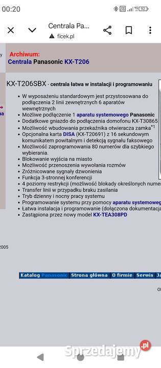 Centrala telefoniczna Panasonic 206 tanio Krze Duże