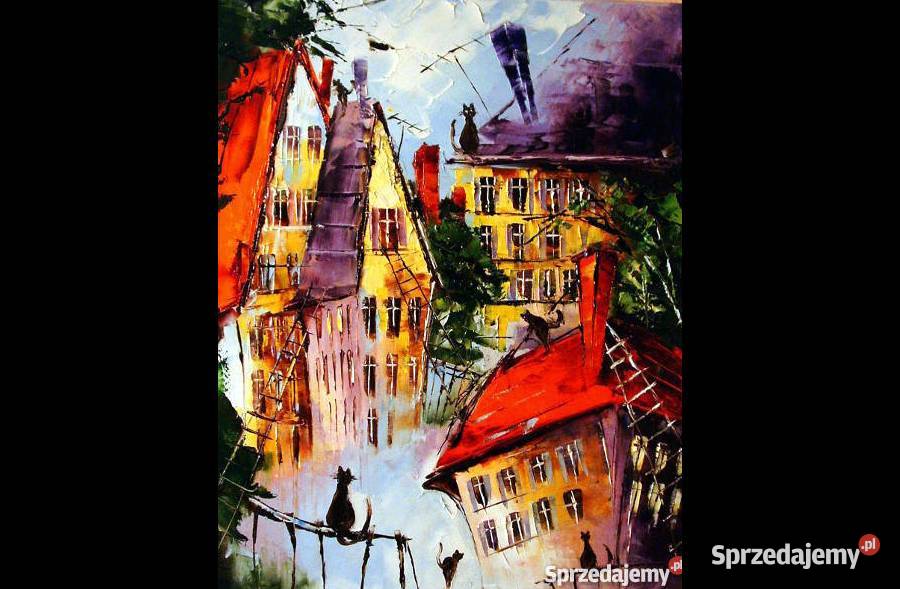 Kowalik Koty 40x50 obraz olejny kocie miasteczko Rzeszów