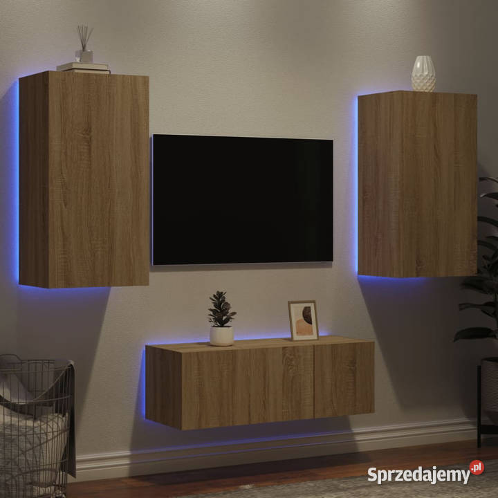 4częściowy zestaw mebli TV z LED dąb sonoma Warszawa