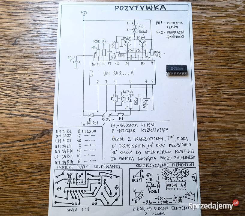 Układ scalony UM34810A dzwonek pozytywka 16 mel