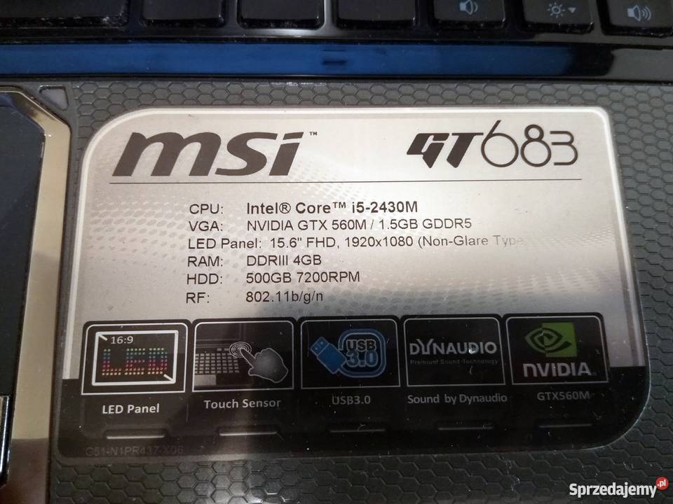 Laptop MSI GT683 i5 8GB RAM FHD Windows 7