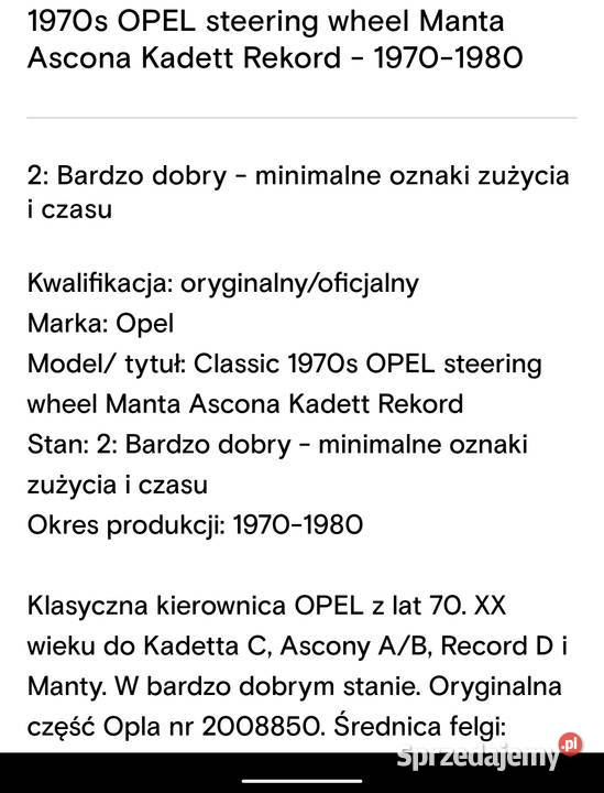 Kierownica Opel 1970 Wyposażenie wnętrza Nysa sprzedam