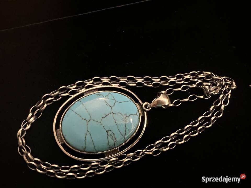 Srebrny wisior medalion turkus łańcuch srebro mazowieckie Warszawa sprzedam