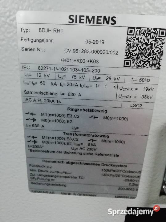 Rozdzielnica 8DJH układ RRT oFS bez napędów Włoszczowa