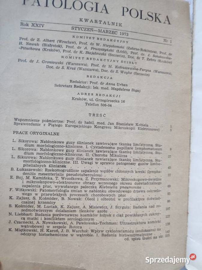 Patologia Polska czasopismo patomorfologia 1972 świętokrzyskie sprzedam