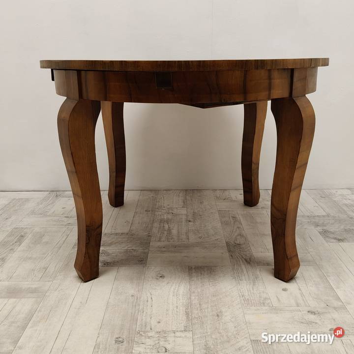 stół okrągly PRL vintage fornir orzech do salon Radomsko sprzedam