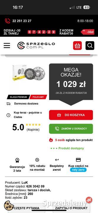 Sprzęgło kompletne plus łożysko oporowe Hyundai Miechów