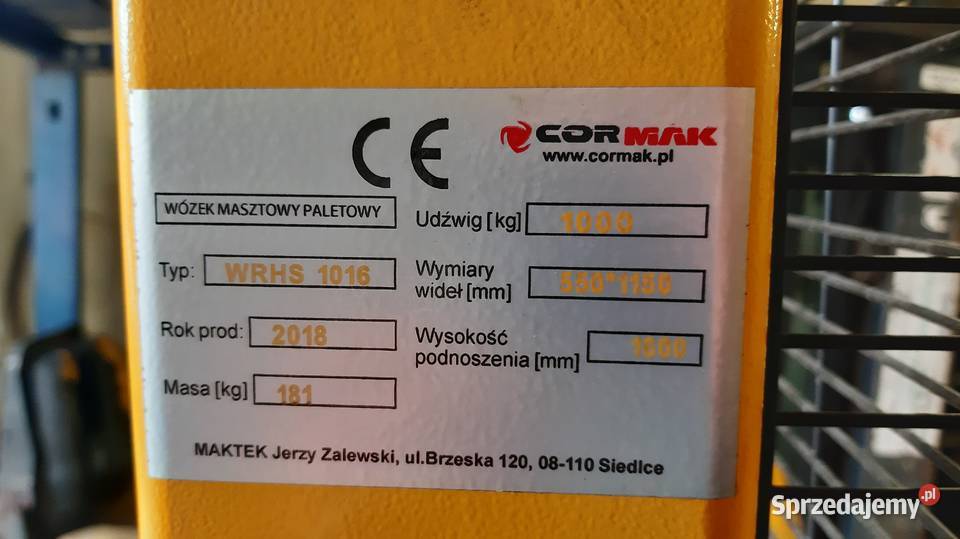 Wózek masztowy Paleciak wysokiego podnoszenia Pszczyna sprzedam