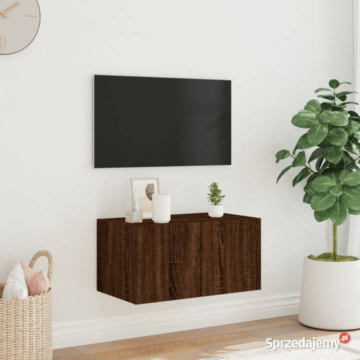 Ścienna szafka TV z LED brązowy dąb 60x35x31 mazowieckie