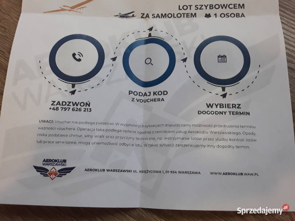 Lot Szybowcem Voucher Warszawa Otwock