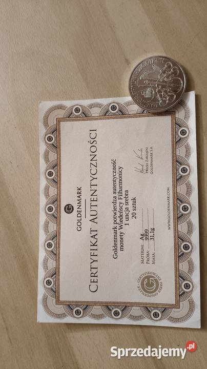 Srebrna moneta Wiedeńscy Filharmonicy 1 uncja dolnośląskie Wrocław sprzedam