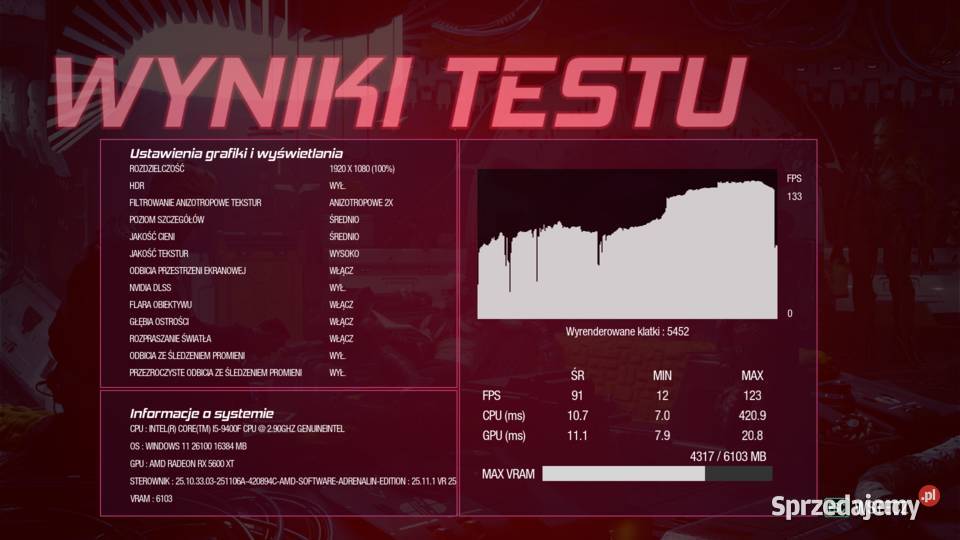 Komputer i59400F RX 5600 XT 16GB DDR4 NVME m2 Ostrów Wielkopolski