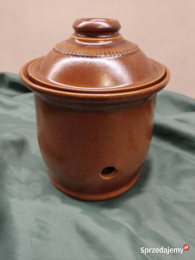 Stary ceramiczny pojemnik na czosnek brązowy